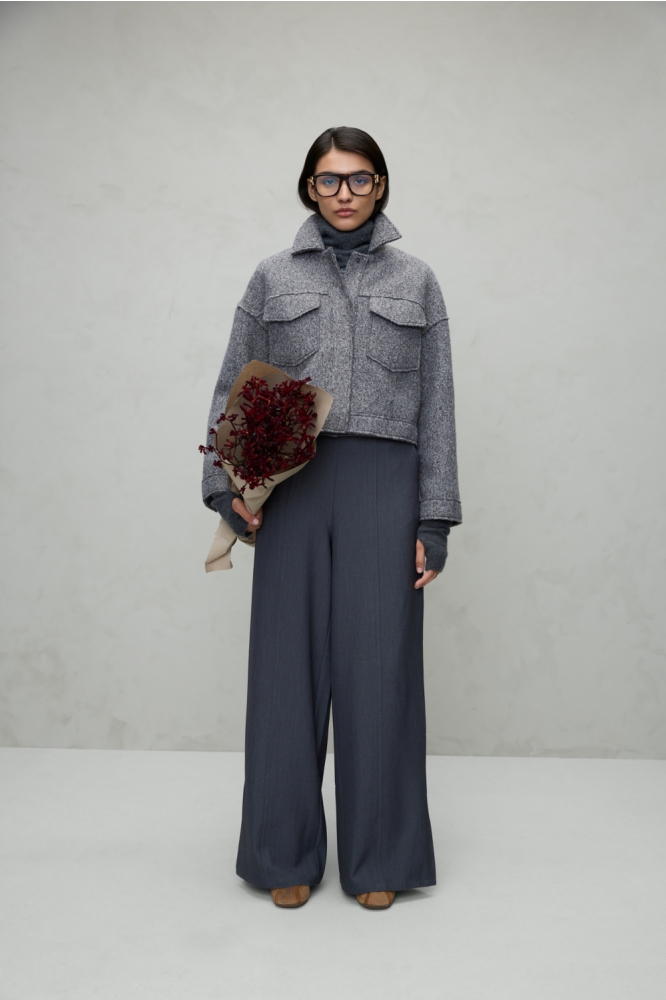VIVALRIE HW WIDE PANTS/BFS 14110208 Medium Grey Melange